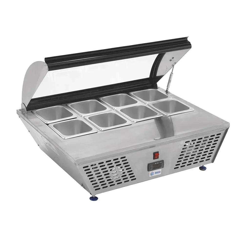 BASE REFRIGERADA DE 8 INSERTOS DE SOBRE MESA CON TAPA