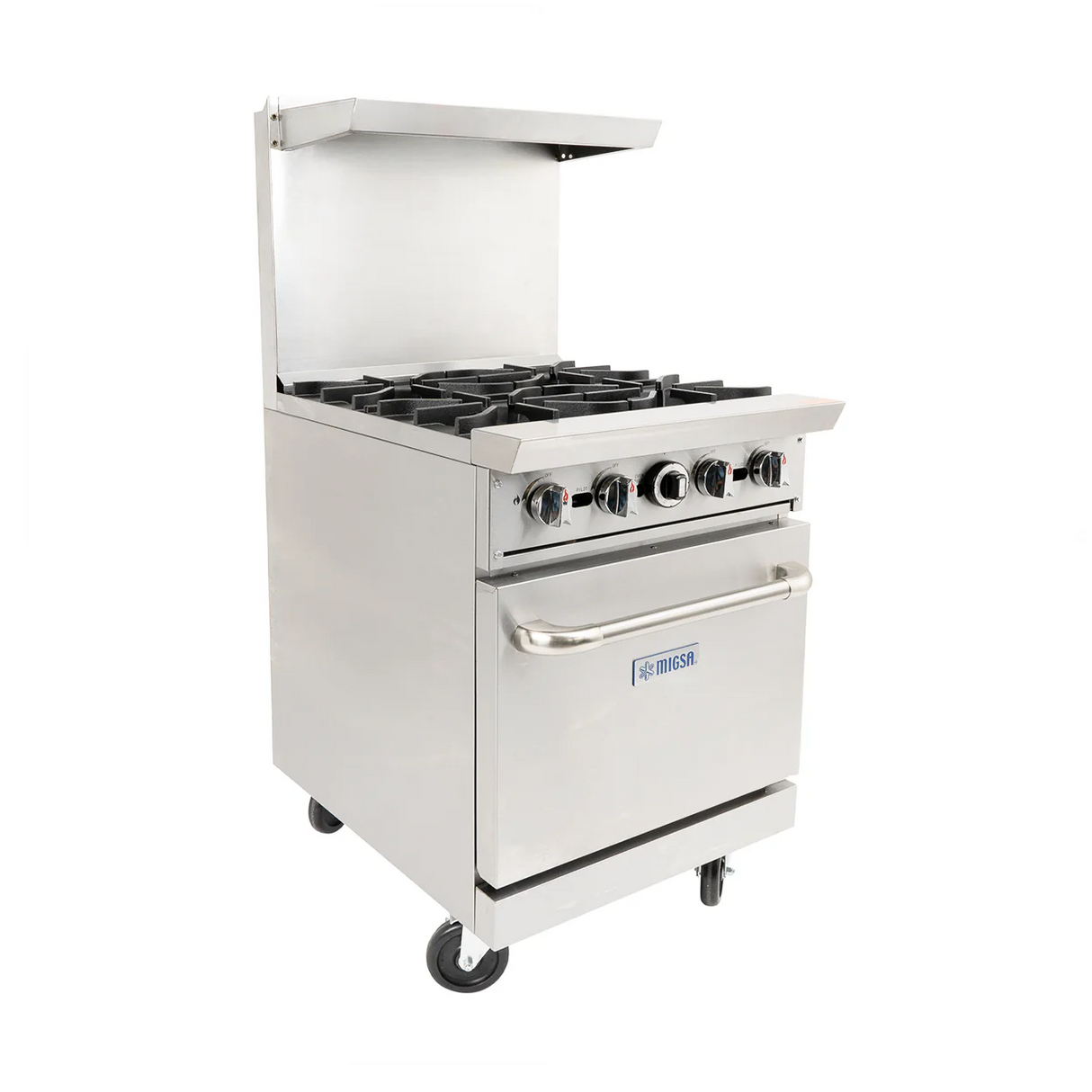 ESTUFA COMERCIAL A GAS DE 4 QUEMADORES Y HORNO CON RESPALDO