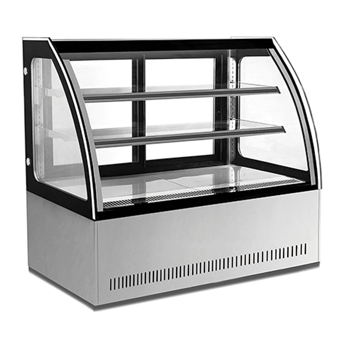 VITRINA REFRIGERADA DE PISO CON CRISTAL CURVO DE 150 CM DE FRENTE