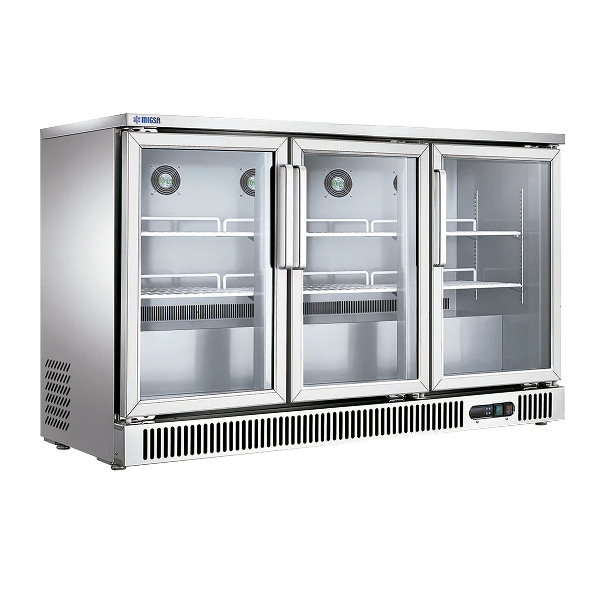 REFRIGERADOR CONTRABARRA DE 3 PUERTAS DE CRISTAL DE 380 L